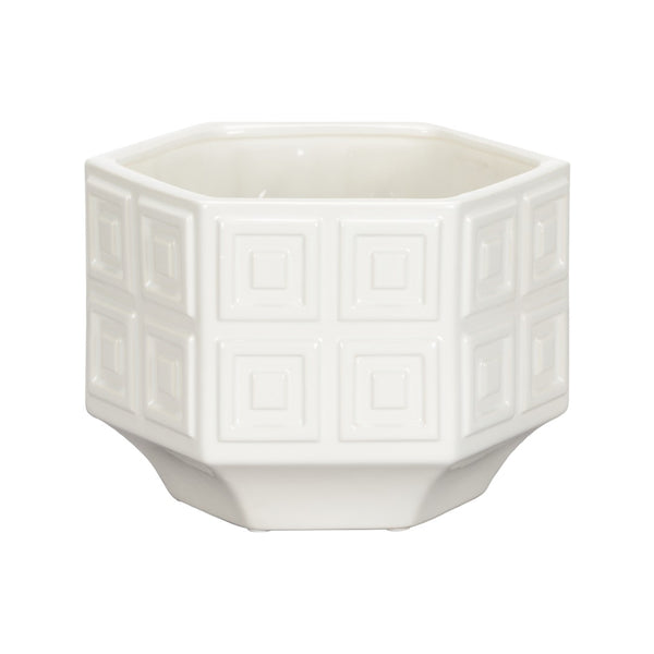 Chelsea House Dover Glossy Ceramic Cachepot By Elizabeth Wicker — 3D Geometric White Planter For Tablescapes 370318