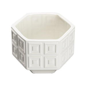 Chelsea House Dover Glossy Ceramic Cachepot By Elizabeth Wicker — 3D Geometric White Planter For Tablescapes 370318