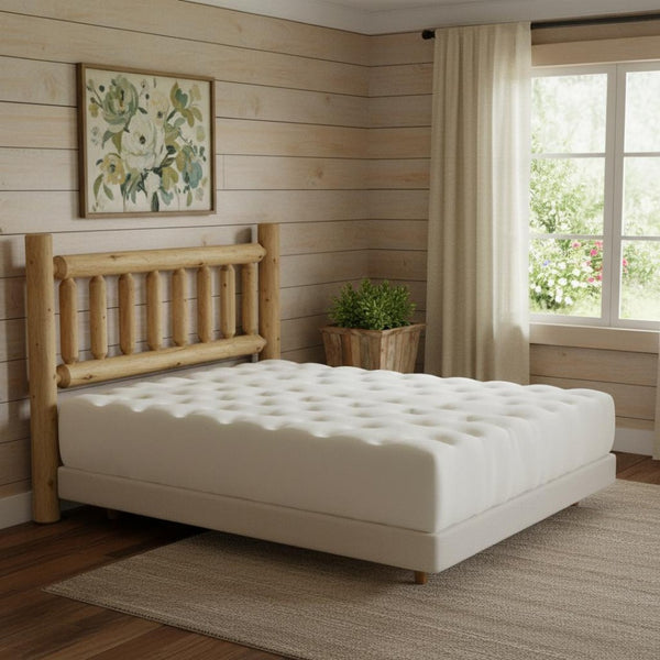 HomeRoots Natural Cedar Log Double Headboard in Honey Finish | Rustic Charm for Cozy Bedrooms & Decor 370318