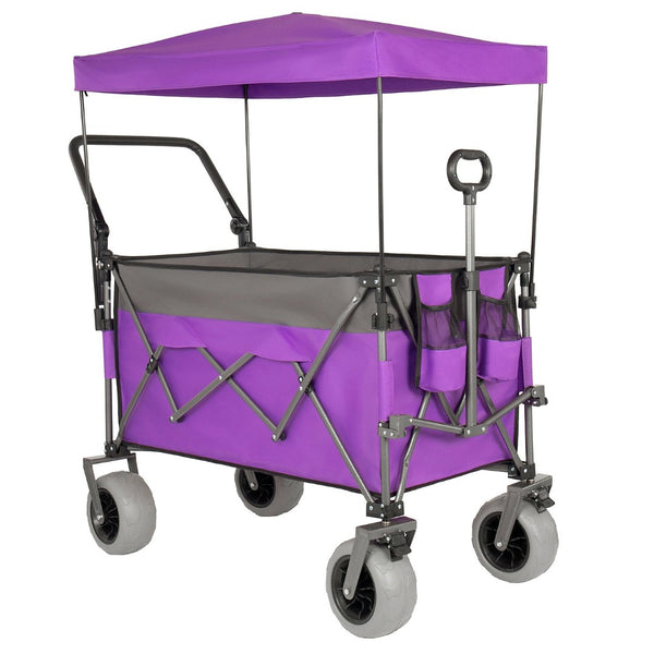 English Elm Multi-functional Folding Wagon with Canopy All Terrain Tires 480lb Steel Frame Outdoor Purple W2932P417650