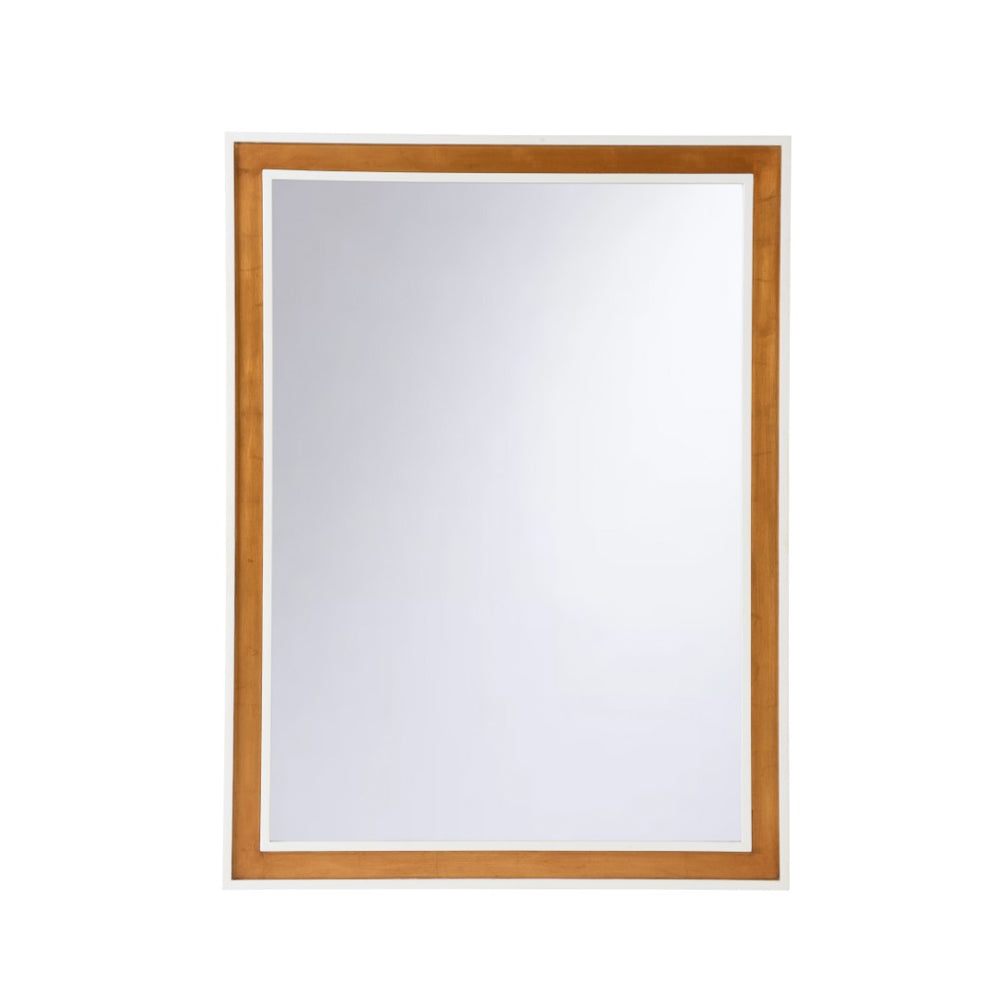 Chelsea House Baldwin Mirror White — 48"X36" Transitional Designer Wall Mirror By Jamie Merida With Gold Accents And Slim Profile 370321