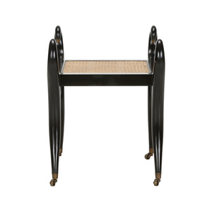 Chelsea House Swan Vanity Bench By Kristi Nelson — Black Frame, Natural Cane Seat, Brass Caps, Sculptural Elegant Seating 370322