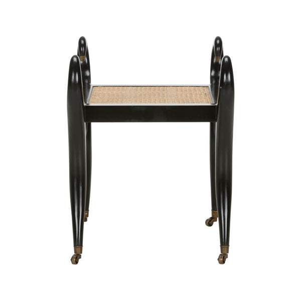 Chelsea House Swan Vanity Bench By Kristi Nelson — Black Frame, Natural Cane Seat, Brass Caps, Sculptural Elegant Seating 370322
