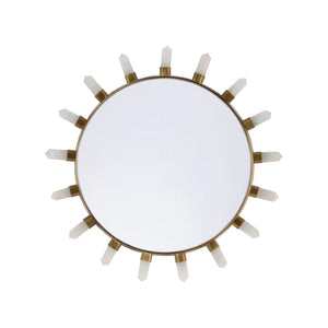 Chelsea House Crystal Starburst Mirror Antique Brass Frame With Raw Crystal Rays, 20" Round Focal Accent For Entryways 370323