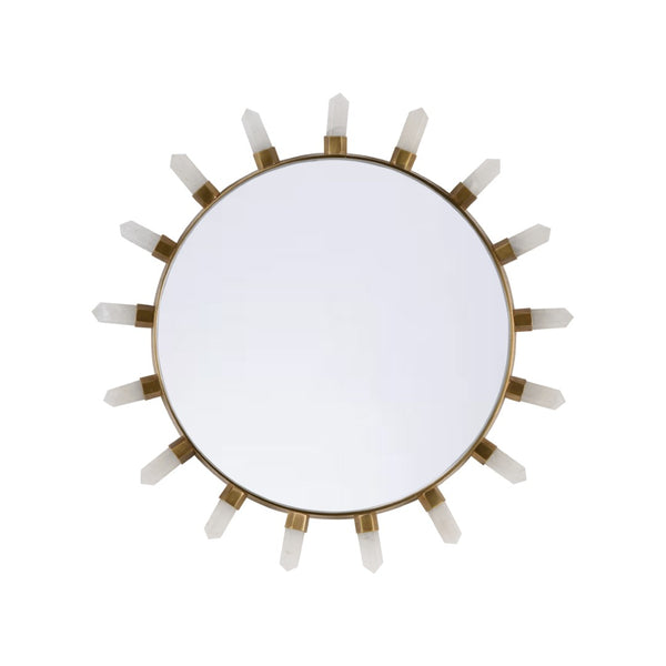 Chelsea House Crystal Starburst Mirror Antique Brass Frame With Raw Crystal Rays, 20" Round Focal Accent For Entryways 370323