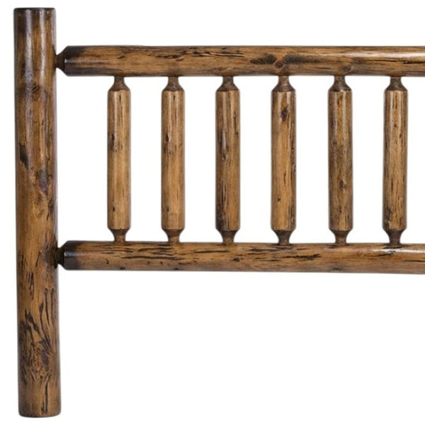HomeRoots Natural Vintage Brown Finish Cedar Log King Headboard - Rustic Lodge Style, Durable Solid Wood Design 370327