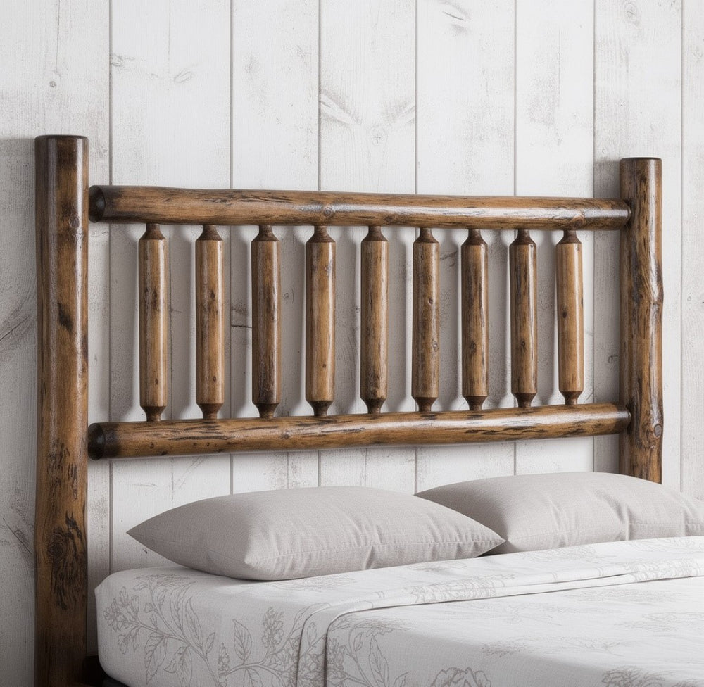 HomeRoots Natural Vintage Brown Finish Cedar Log King Headboard - Rustic Lodge Style, Durable Solid Wood Design 370327