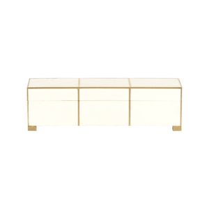 Chelsea House Tate Cream Resin Box With Antique Brass Hardware — Sleek 12.5" Catchall For Jewelry, Keys, Decor 370332