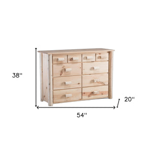 Homeroots Natural Unfinished Wood Ten Drawer Dresser  Solid Wood 370332