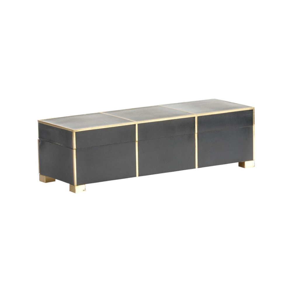 Chelsea House Tate Matte Black Resin Box With Antique Brass Hardware — Compact Jewelry & Essentials Organizer, 12.5" Wide 370333