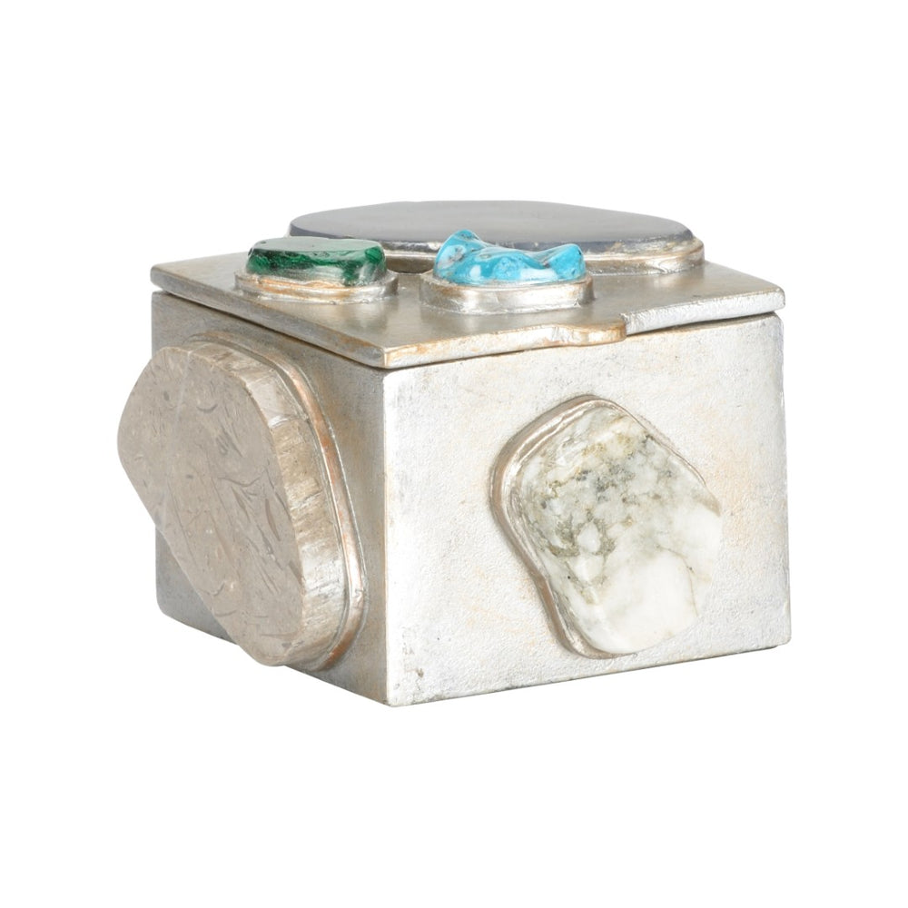 Chelsea House Caribbean Gold Jewelry Box With Multicolored Gemstones — Square Metal Trinket Box, Luxe 3X7" Storage 370337