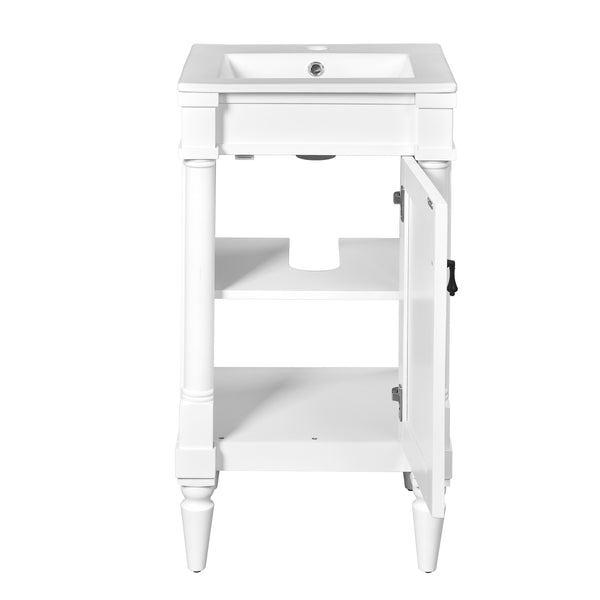 English Elm 18-Inch Modern Bathroom Vanity with Sink Compact Retro Design Durable MDF & Solid Wood Legs Storage-Friendly White N710P257401K