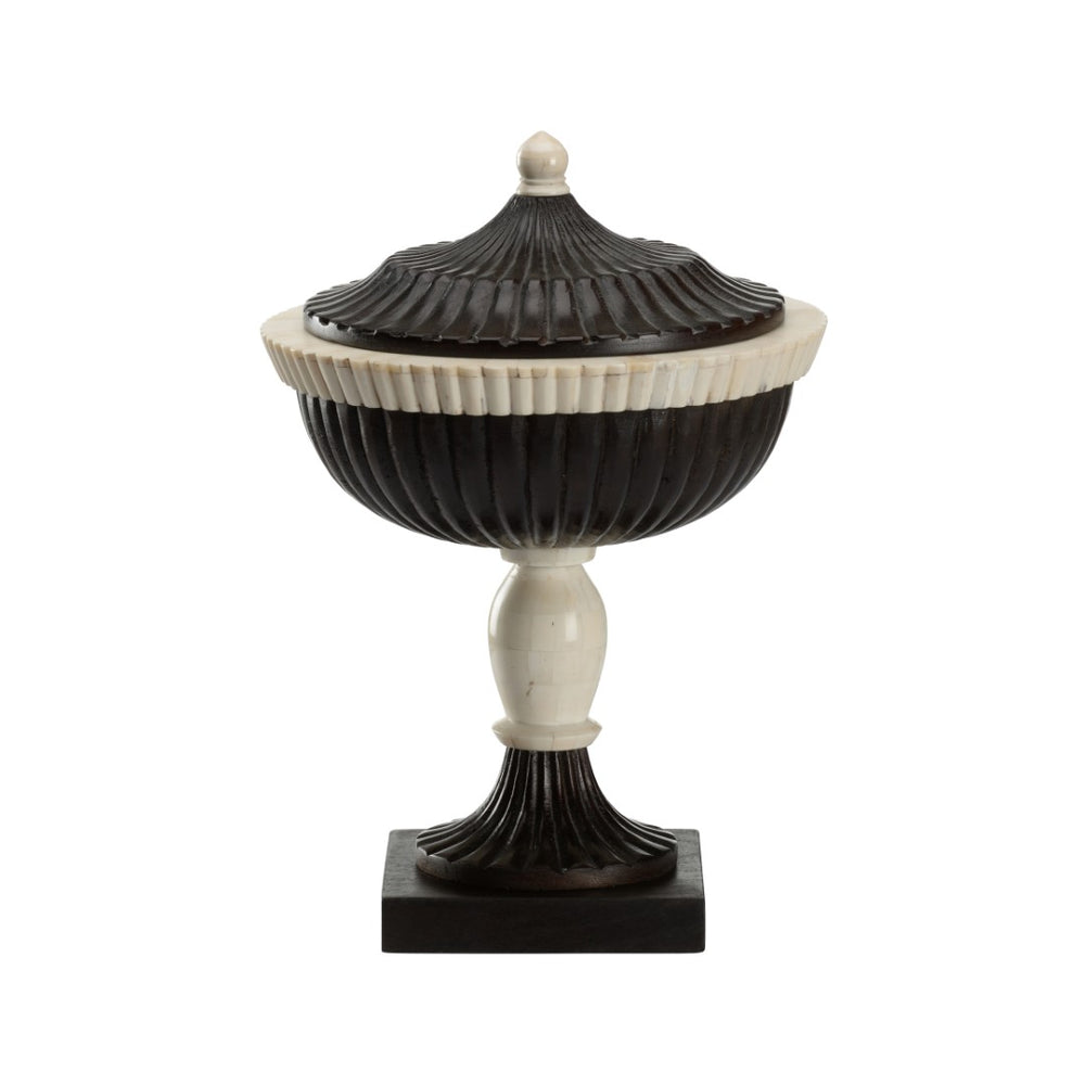 Chelsea House Cyrus Handcrafted Bone Inlay Pedestal — Mango Wood Accent Table, Sculptural Display Stand, 15"H 370341