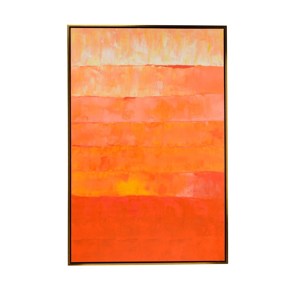 Chelsea House Fence Hand-Painted Orange Abstract Canvas Wall Art 72X48 With Antique Gold Wood Frame, Ready To Hang 370352