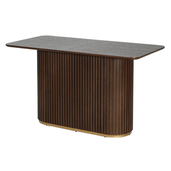 English Elm 63.00"l Tambour Pedestal Counter Table Seats Six with Industrial Mid-century Matte Finish Walnut N771P358596T_N771P358597T