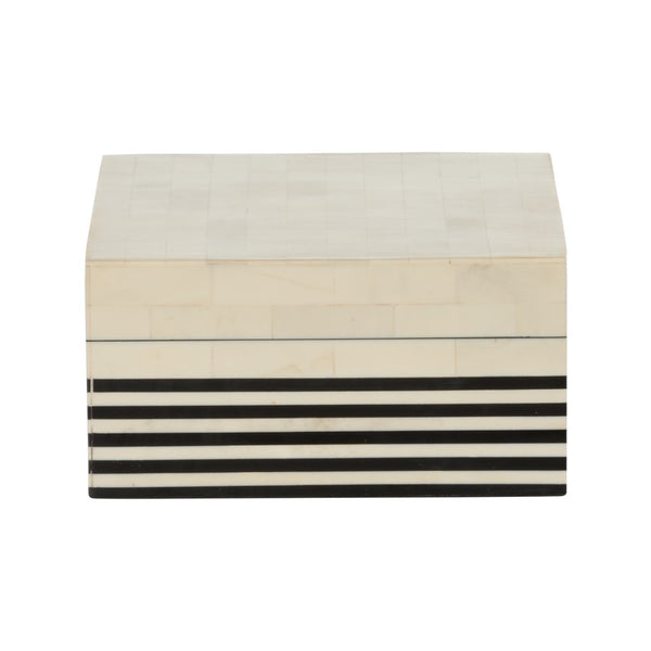 Chelsea House Howell Bone Inlay Striped Box Horizontal — Black & White Decorative Storage For Coffee Table, Entryway 370361