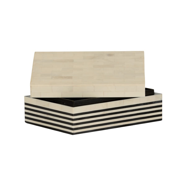 Chelsea House Howell Bone Inlay Striped Box Horizontal — Black & White Decorative Storage For Coffee Table, Entryway 370361