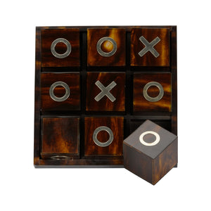 Chelsea House Tic Elegant Tic Tac Toe Tabletop Set With Antique Brass Accents, Polished Pieces, Compact Decorative Game Brown 370370