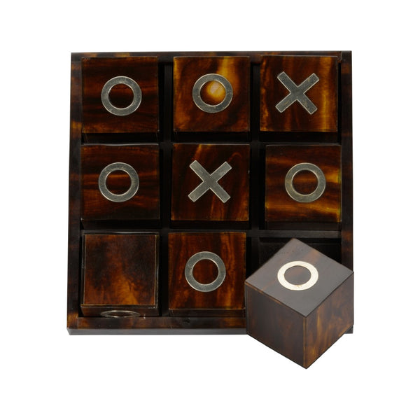 Chelsea House Tic Elegant Tic Tac Toe Tabletop Set With Antique Brass Accents, Polished Pieces, Compact Decorative Game Brown 370370