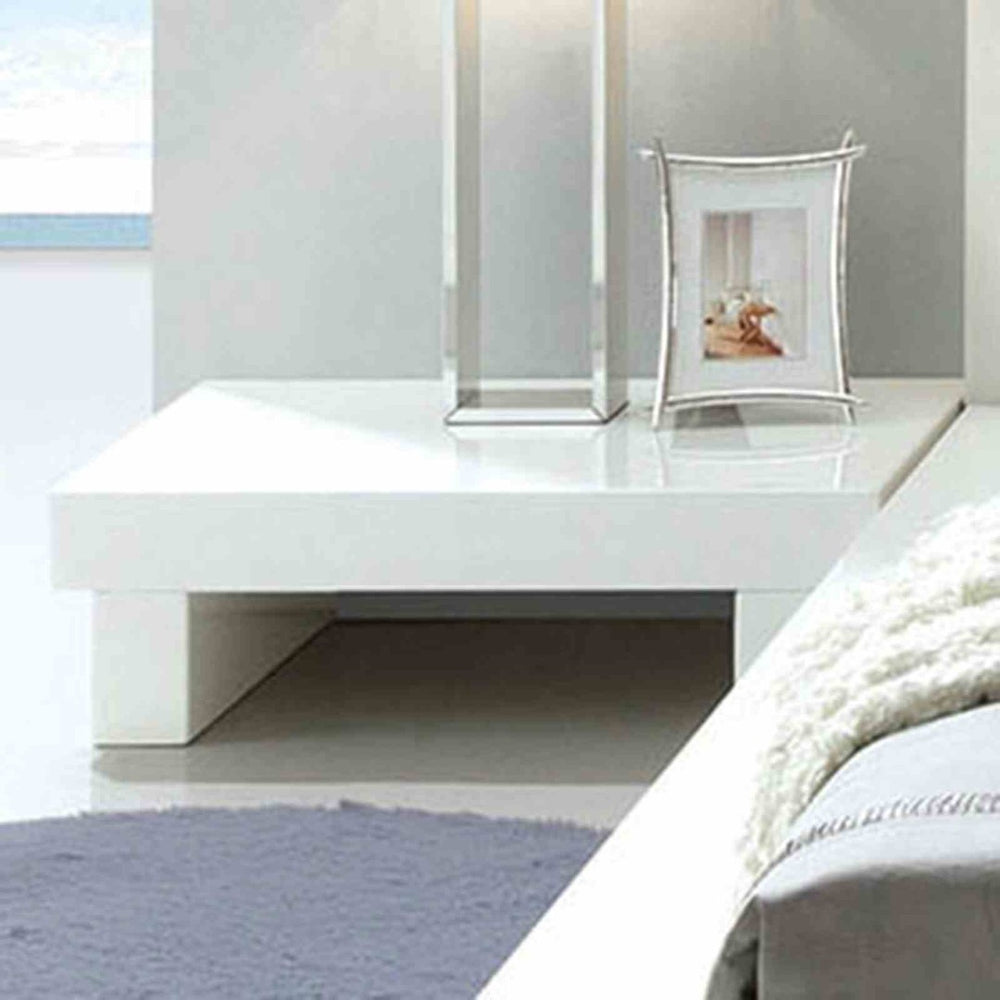 English Elm Contemporary Glam Nightstand Glossy White Lacquer Chrome Legs Dovetail Drawer Bedroom B2741P436969