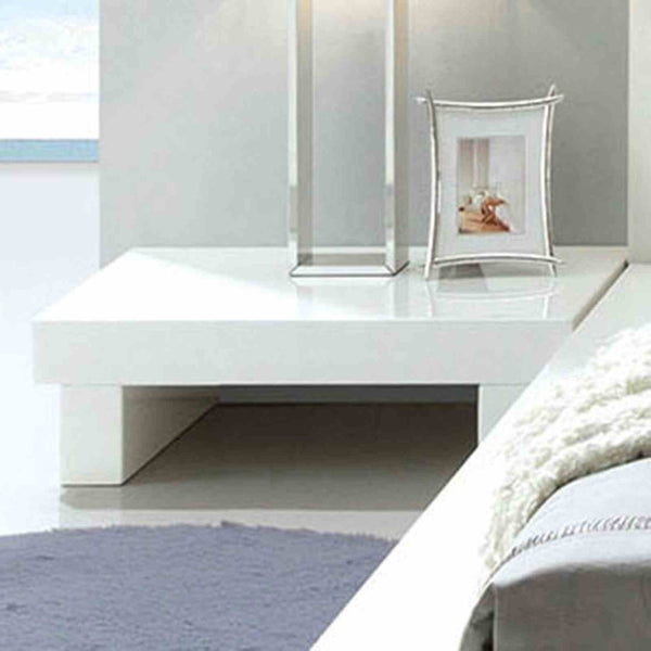 English Elm Contemporary Glam Nightstand Glossy White Lacquer Chrome Legs Dovetail Drawer Bedroom B2741P436969