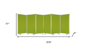 HomeRoots 212 Elegant 6-Panel Accordion Room Divider with Wheels for Flexible Privacy and Stylish Décor Green 370382