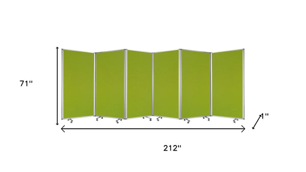 HomeRoots 212 Elegant 6-Panel Accordion Room Divider with Wheels for Flexible Privacy and Stylish Décor Green 370382