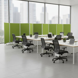 HomeRoots 318" Stylish 9-Panel Accordion Room Divider with Smooth-Rolling Casters for Flexible Privacy Solutions Green 370383