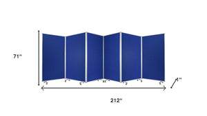 HomeRoots 212 Elegant 6-Panel Accordion Room Divider with Wheels for Flexible Privacy and Stylish Décor Blue 370384