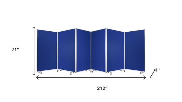 HomeRoots 212 Elegant 6-Panel Accordion Room Divider with Wheels for Flexible Privacy and Stylish Décor Blue 370384