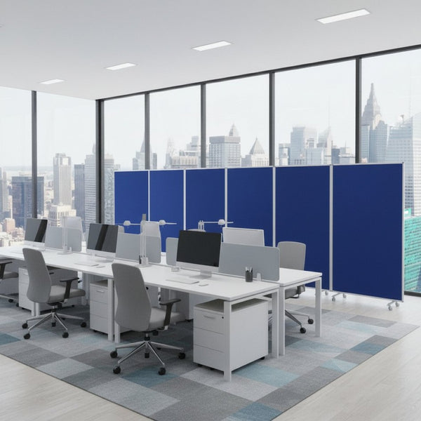 HomeRoots 212 Elegant 6-Panel Accordion Room Divider with Wheels for Flexible Privacy and Stylish Décor Blue 370384