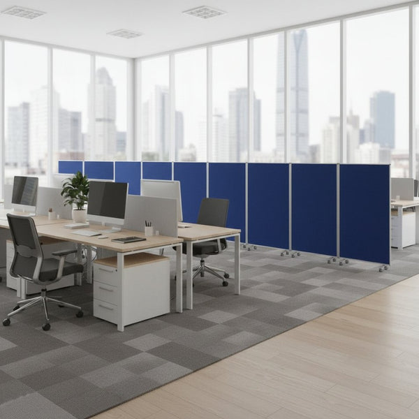 HomeRoots 318" Stylish 9-Panel Accordion Room Divider with Smooth-Rolling Casters for Flexible Privacy Solutions Blue 370385