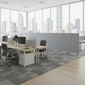 HomeRoots 318" Stylish 9-Panel Accordion Room Divider with Smooth-Rolling Casters for Flexible Privacy Solutions Gray 370387