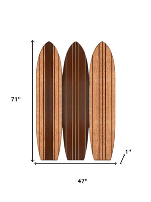 HomeRoots Warm Brown Three-Panel Surfboard Room Divider Screen – Coastal Charm for Stylish Spaces & Privacy 370390