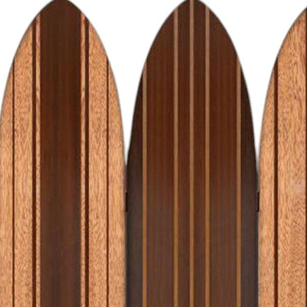 HomeRoots Warm Brown Three-Panel Surfboard Room Divider Screen – Coastal Charm for Stylish Spaces & Privacy 370390