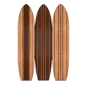 HomeRoots Warm Brown Three-Panel Surfboard Room Divider Screen – Coastal Charm for Stylish Spaces & Privacy 370390