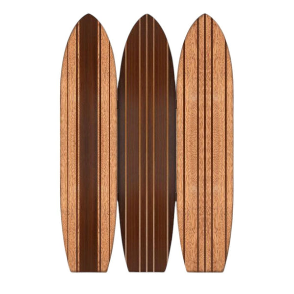 HomeRoots Warm Brown Three-Panel Surfboard Room Divider Screen – Coastal Charm for Stylish Spaces & Privacy 370390