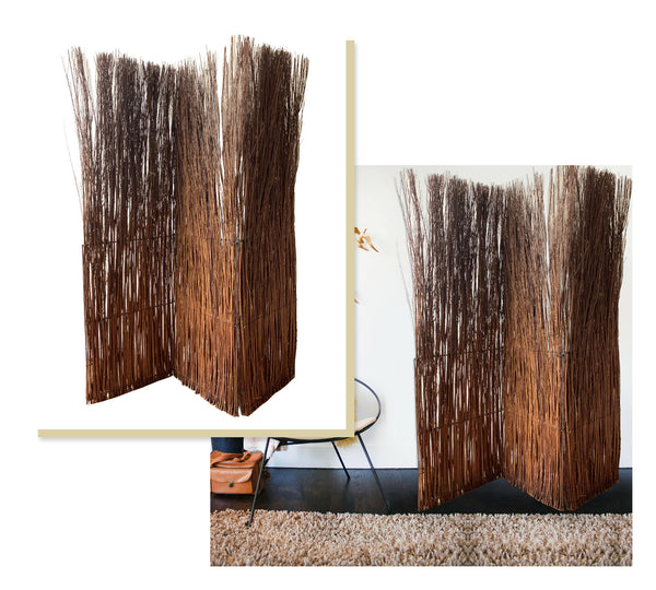 Homeroots 7' Rustic Willow Branch Three Panel Room Divider Screen  Wicker 370391