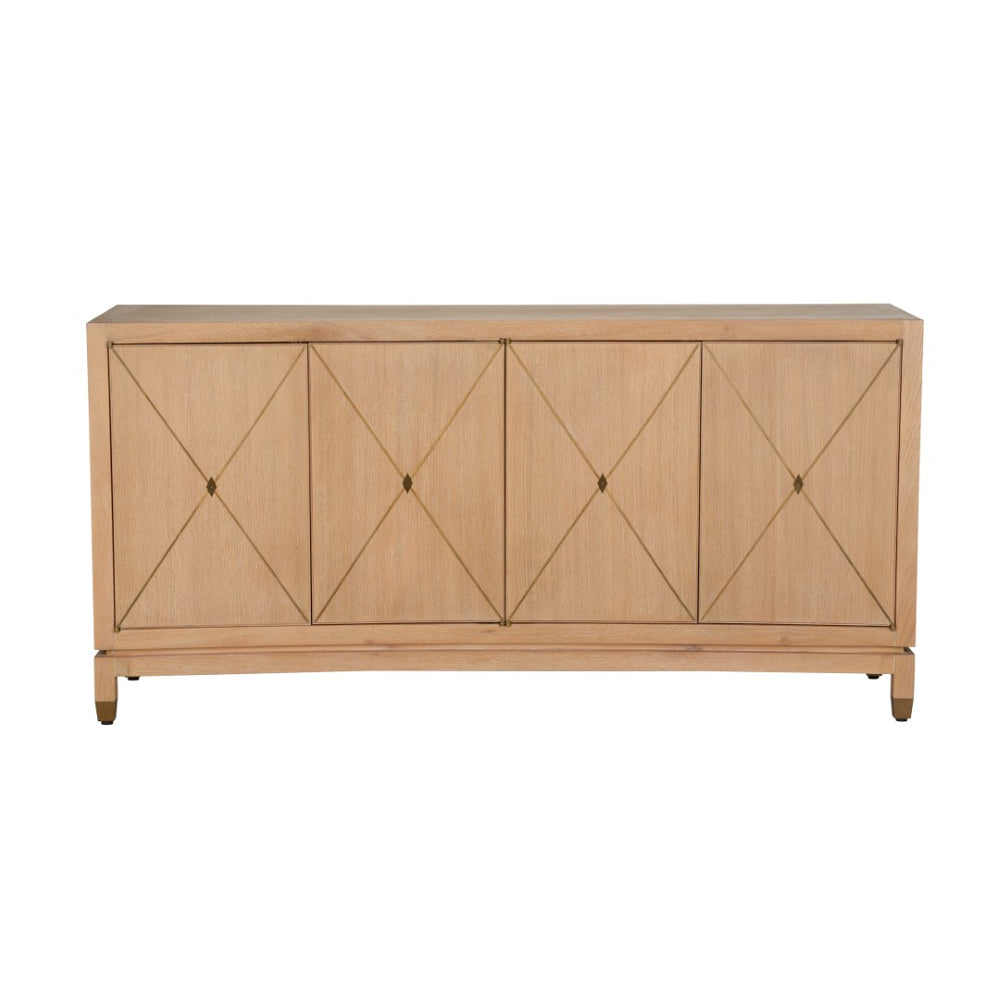 Chelsea House Brentwood Cerused Oak Console With Brass Inlay — Jamie Merida Hollywood Regency 76" Statement Piece 370395