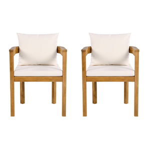 English Elm Christopher Knight Home® - Abaco Outdoor Acacia Wood Dining Chair Set of 2 with Beige Teak Cushions, Durable Weather-Resistant Comfort N775P235147T