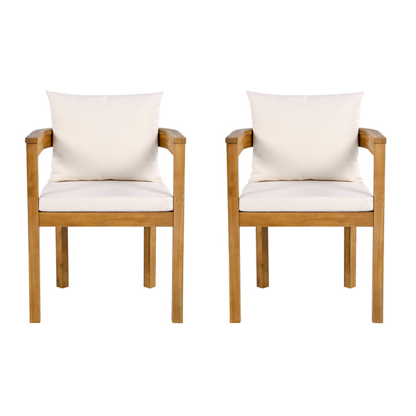 English Elm Christopher Knight Home® - Abaco Outdoor Acacia Wood Dining Chair Set of 2 with Beige Teak Cushions, Durable Weather-Resistant Comfort N775P235147T