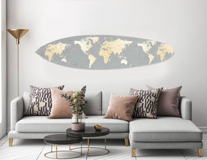 HomeRoots 76" Coastal Grey and Gold Surfboard Wall Art - Vintage-Inspired with Modern Aesthetic for Any Space 370400
