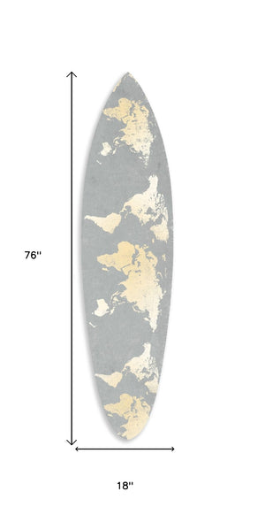HomeRoots 76" Coastal Grey and Gold Surfboard Wall Art - Vintage-Inspired with Modern Aesthetic for Any Space 370400