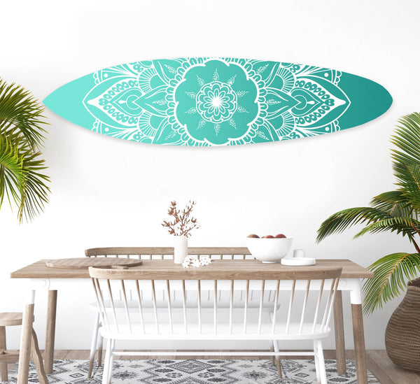 Homeroots 76" X 18" Blue And White Surfboard Floral Medallion Wood Wall Decor  Wood 370402
