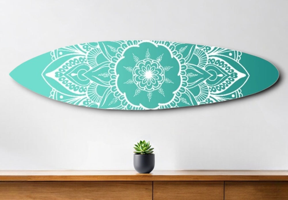 HomeRoots 76" Coastal Surfboard Wall Decor - Blue & White Floral Medallion Accent for Beachy Vibes & Style 370402