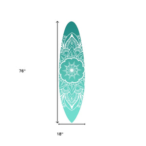 Homeroots 76" X 18" Blue And White Surfboard Floral Medallion Wood Wall Decor  Wood 370402