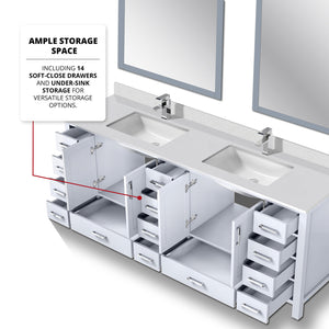 English Elm White Double Bath Vanity 84" W x 22" D with Scratch-Resistant Cultured Marble Top, Chrome Faucet & 34" Mirror B2731S01113