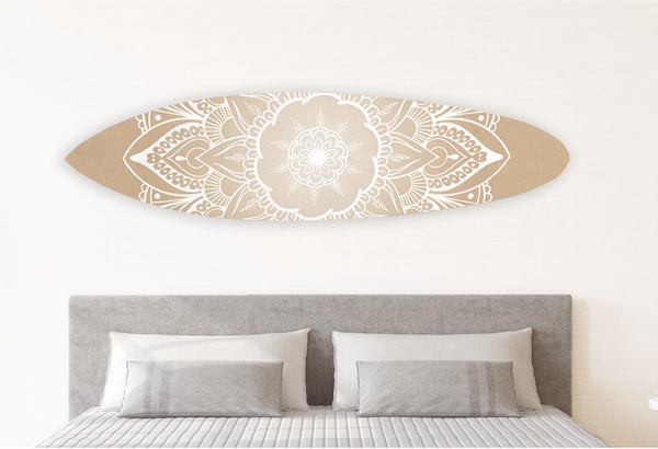 HomeRoots 76" Coastal Floral Medallion Surfboard Wall Sculpture - Dimensional Wood Art for Beachy Interiors 370403