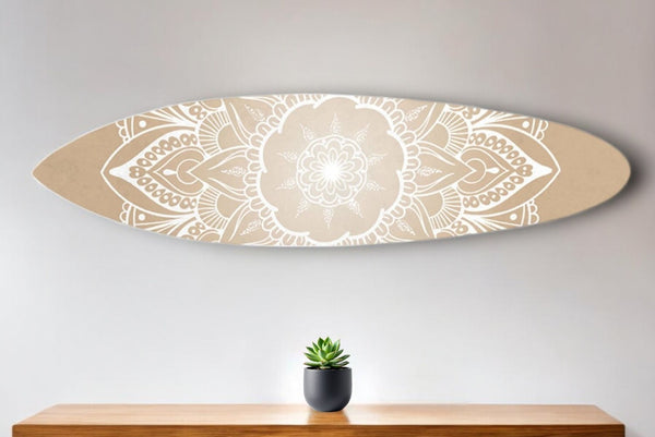 HomeRoots 76" Coastal Floral Medallion Surfboard Wall Sculpture - Dimensional Wood Art for Beachy Interiors 370403