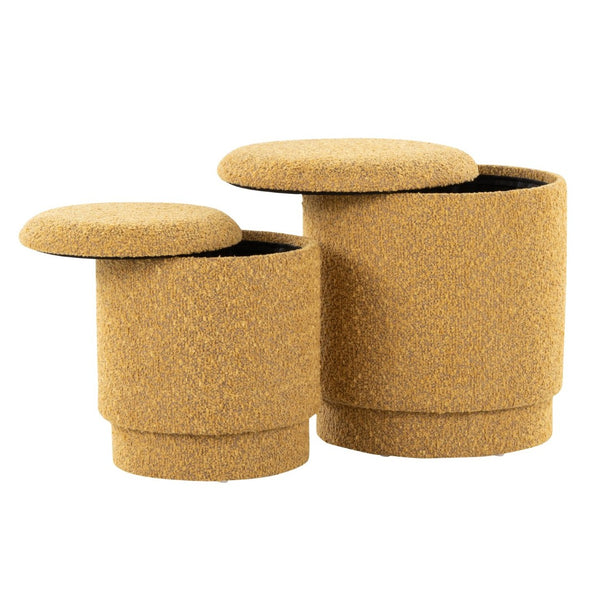 English Elm Ottoman Set Nesting Storage Cubes Upholstered in Rich Fabric for Modern Living Spaces Yellow B202P471504